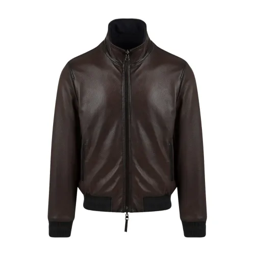 The Jack Leathers , Reversible Leather Coat with Front Zipper ,Brown male, Sizes:
