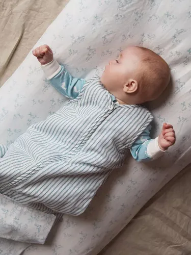The Little Tailor Baby 2.5 Tog Sleeping Bag - Blue Ticking Stripe - Unisex - Size: 6-12 months