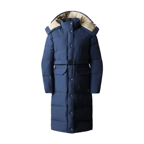 The North Face , Blue Quilted Long Coat with Removable Hood ,Blue female, Sizes:
