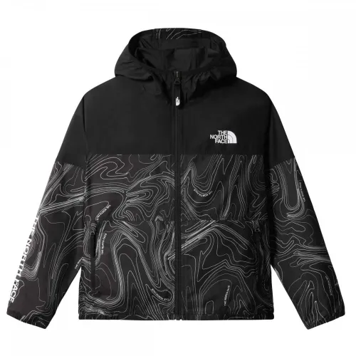 The North Face Boys Printed Windwall Hoody: TNF Black/Topo Graphic: