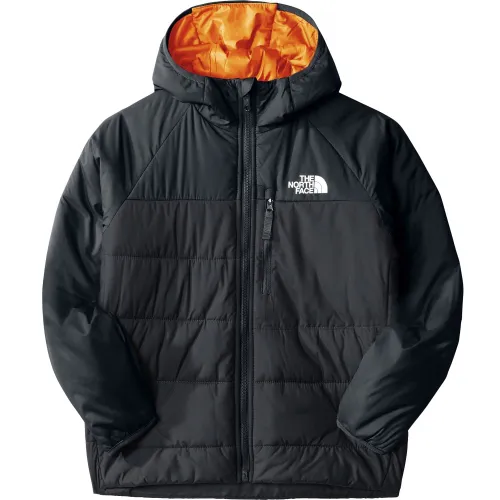 The North Face Boys Reversible Perrito Jacket: Black/Cone Orange:
