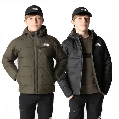 The North Face Boys Reversible Perrito Jacket: New Taupe Green/Black: