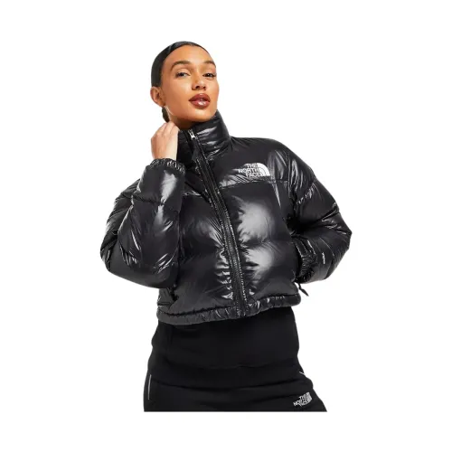 The North Face , Short Glossy Black Nuptse Down Jacket ,Black female, Sizes:
