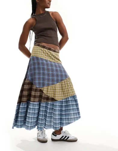 The Ragged Priest Y2K boho maxi skirt in mix check-Multi