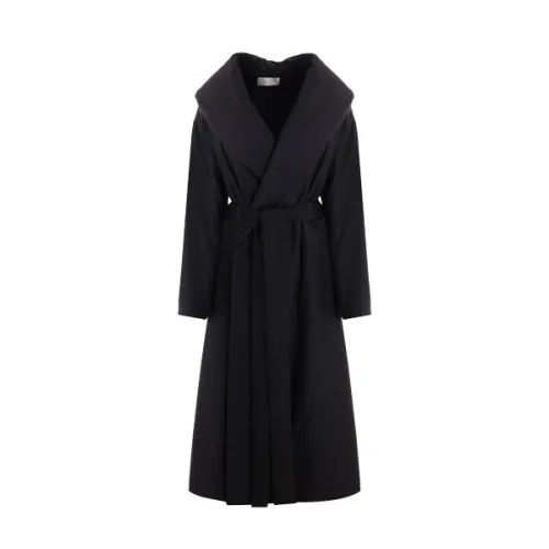 The Row , Black Padded Nylon Coat with Wide Lapels and Removable Belt ,Black female, Sizes: