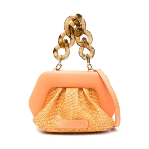 THEMOIRè , Orange Straw Weaved Bag with Chain Handle ,Orange female, Sizes: ONE SIZE