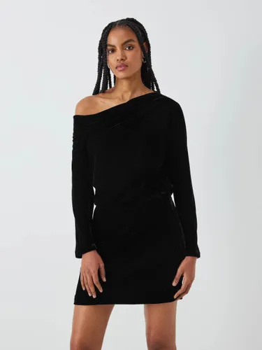 Theory Asymmetric Off Shoulder Velvet Mini Dress, Black - Black - Female
