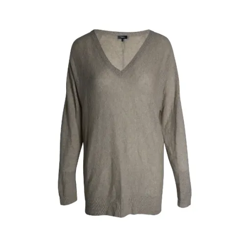 Theory , Beige Cashmere V-Neck Dolman Sleeve Sweater ,Beige female, Sizes: