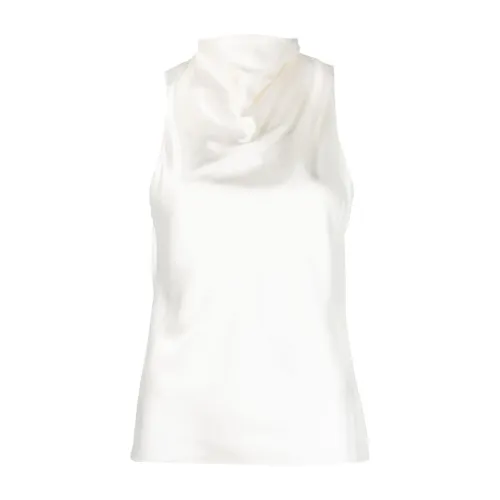 Theory , Ivory Satin Sleeveless Shirt ,Beige female, Sizes: