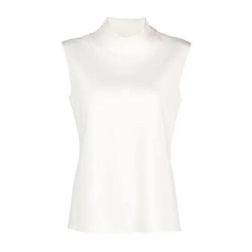 Theory , Ivory Stretch Jersey Turtleneck Sleeveless T-Shirt ,Beige female, Sizes: