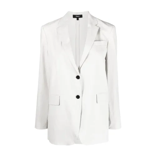 Theory , Oversized Linen Blend Jacket ,Gray female, Sizes: