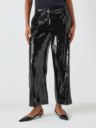 Theory Sequin Relax Straight Leg Trousers, Black - Black - Female