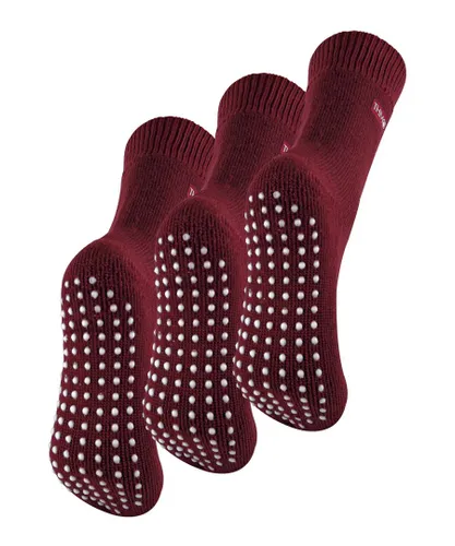 THMO - 3 Pair Womens Fleece Lined Breathable Slipper Socks - Deep Fuchsia - Red