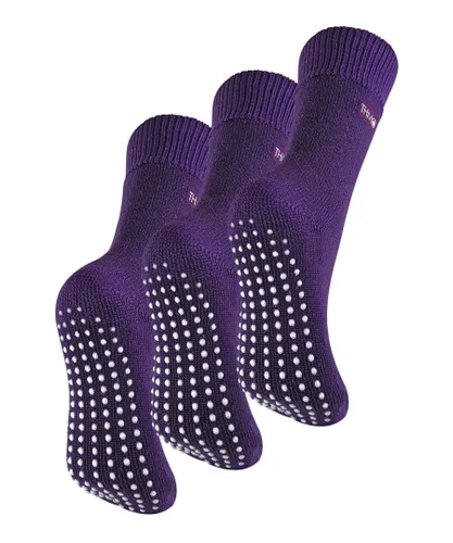 THMO - 3 Pair Womens Fleece Lined Breathable Slipper Socks - Purple