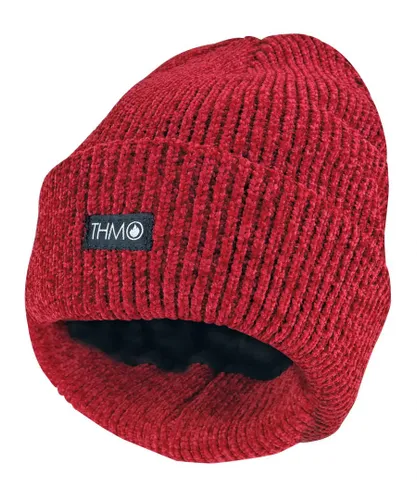 THMO Womens - Ladies Thermal 40g 3M Insulation Lined Chenille Beanie Hat - Red - One