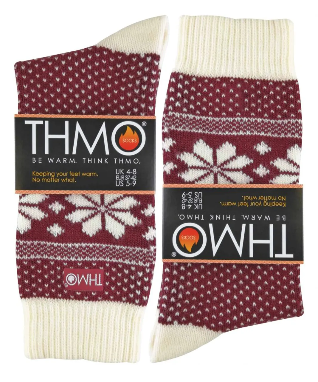 THMO Womens - Ladies Vintage Nordic Fairisle Style Winter Wool Blend Socks - Red