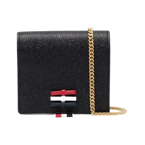Thom Browne , 3-Bow Card Holder W/ Chain Strap IN Pebble Grain Leather - L12, H13, W3 ,Black female, Sizes: ONE SIZE