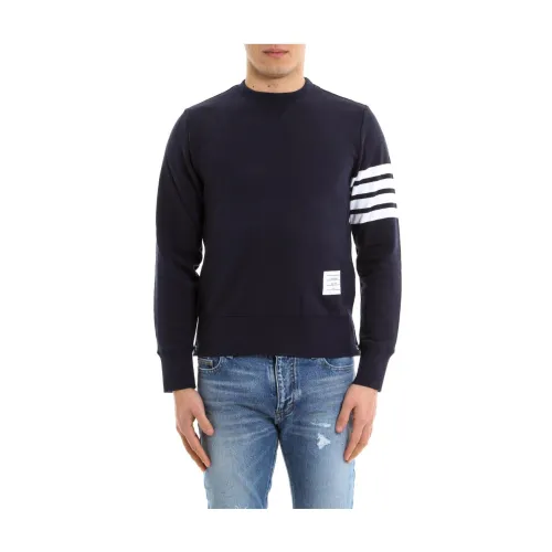 Thom Browne , Blue Crew-neck Sweatshirt with Buttons ,Blue male, Sizes:
