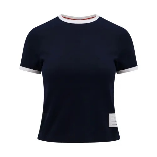 Thom Browne , Blue Crew-neck T-Shirt with Buttons ,Blue female, Sizes: