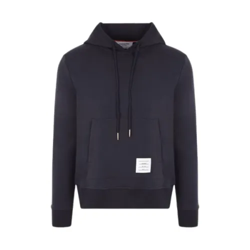 Thom Browne , Blue Hooded Sweater with Embroidery ,Blue male, Sizes: