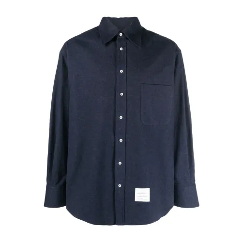Thom Browne , Blue Logo-Patch Detail Shirt ,Blue male, Sizes:
