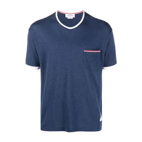 Thom Browne , Blue Logo T-Shirt with Chest Pocket ,Blue male, Sizes: