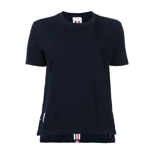 Thom Browne , Blue Logo T-shirt with Web Stripe Details ,Blue female, Sizes: