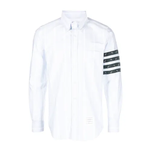 Thom Browne , Blue Striped Cotton Shirt with Logo Patch ,Blue male, Sizes: