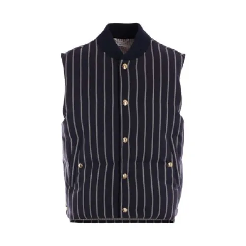 Thom Browne , Blue Striped Wool Bomber Coat ,Blue male, Sizes: