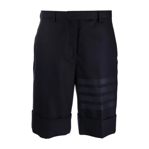 Thom Browne , Blue Wool Blend Bermuda Shorts with Striped Details ,Blue female, Sizes: