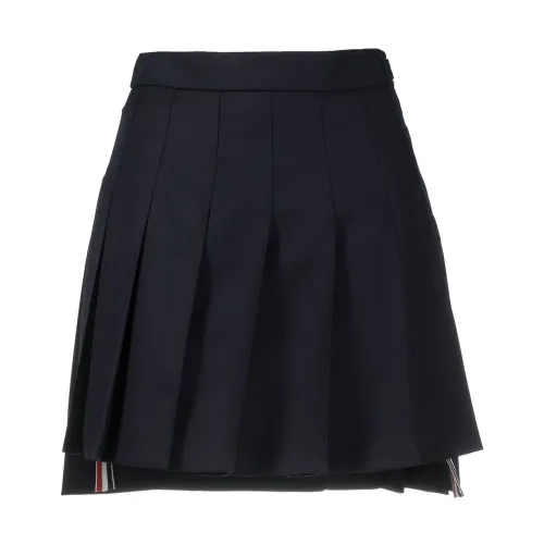 Thom Browne , Blue Wool/Cupro Mini Pleated Skirt ,Black female, Sizes: