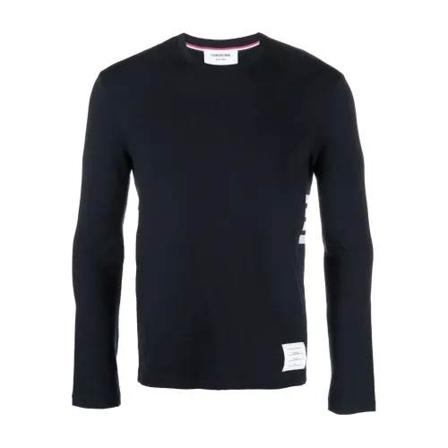 Thom Browne , Blue Wool Sweater with Striped Detail ,Blue male, Sizes: