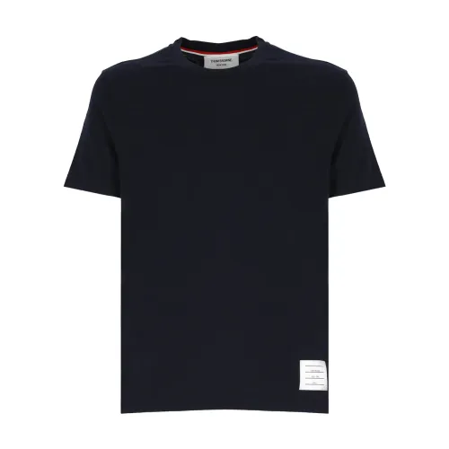Thom Browne , Blue Wool T-shirt with Iconic Logo ,Blue male, Sizes: