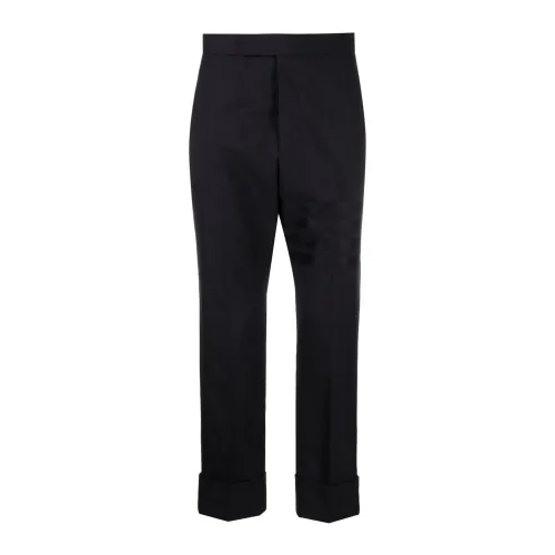Thom Browne , Blue Wool Trousers with Belted Waist ,Blue male, Sizes:
