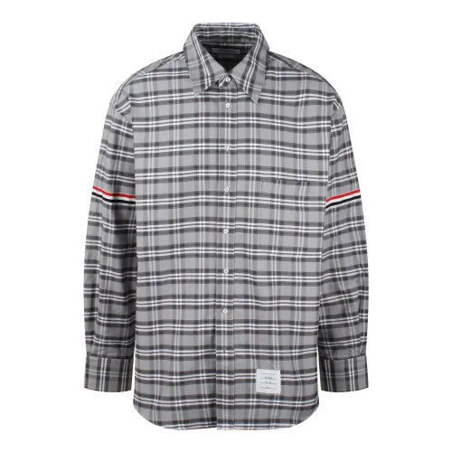 Thom Browne , Check Cotton Twill Shirt ,Gray male, Sizes: