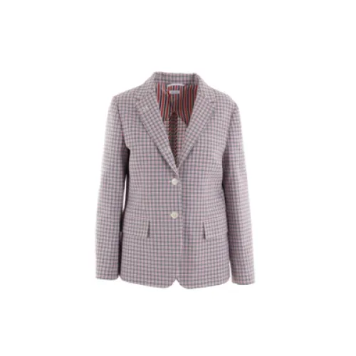 Thom Browne , Checked Cotton Jacket with Classic Lapel and Button Closure ,Multicolor female, Sizes: