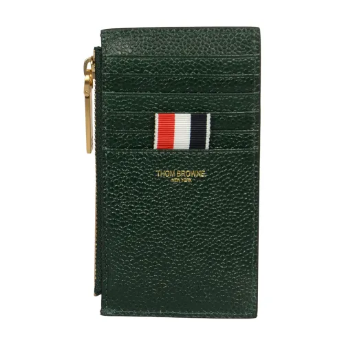 Thom Browne , Coin Card Holder with Pocket and 4 Bar Applique Stripe ,Green male, Sizes: ONE SIZE