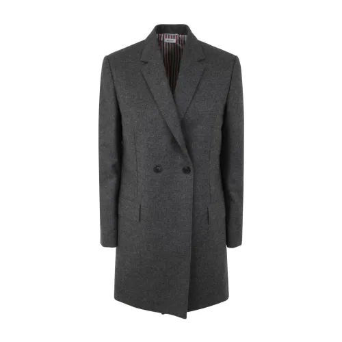 Thom Browne , Elongated Long Sleeve Double Breasted Sportcoat IN Wool Flannel ,Gray female, Sizes: