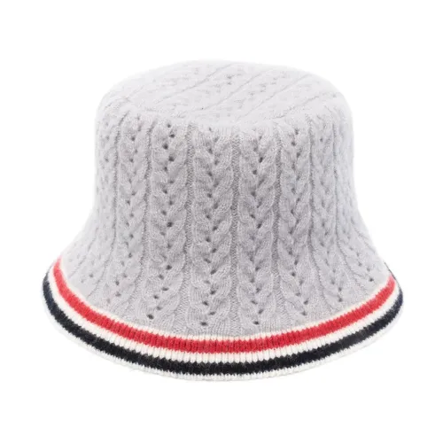 Thom Browne , Gray Knitted Ribbed Hat with Web Striped Print ,Gray female, Sizes: