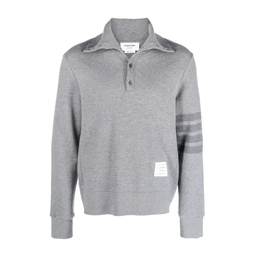 Thom Browne , Gray Logo Sweater with Button Closure ,Gray male, Sizes: