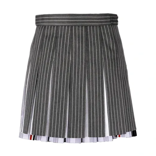 Thom Browne , Gray Logoed Skirt with Pleated Design ,Gray female, Sizes: