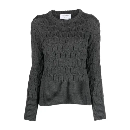 Thom Browne , Gray Woven Sweater with Long Sleeves ,Gray female, Sizes: