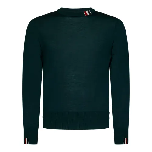Thom Browne , Green Ribbed Sweater with Signature Stripes ,Green male, Sizes: