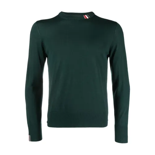 Thom Browne , Green Wool Sweater with Tricolor Detail ,Green male, Sizes: