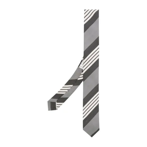 Thom Browne , Grey 4-Bar Stripe Silk Tie ,Gray male, Sizes: ONE