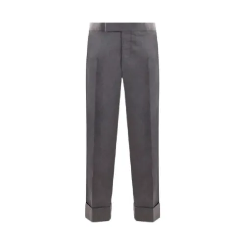 Thom Browne , Grey Cotton Trousers with Grosgrain Detail ,Gray male, Sizes: