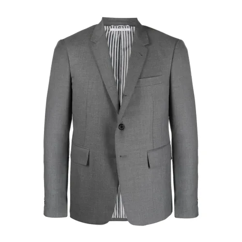 Thom Browne , Grey Crop-Sleeve Blazer ,Gray male, Sizes: