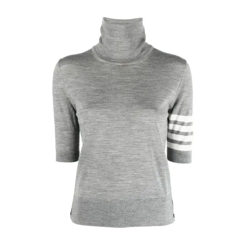 Thom Browne , Grey Logo Turtleneck with Short Sleeves ,Gray female, Sizes: