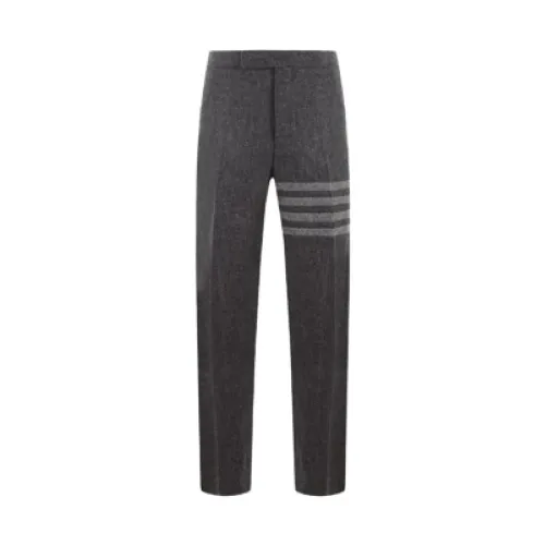 Thom Browne , Grey Low Waist Straight Leg Trousers with 4bar Detail ,Gray male, Sizes: