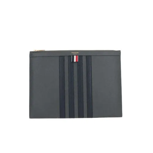 Thom Browne , Grey Pebble Grain Bags with 4-Bar Detail ,Gray male, Sizes: ONE SIZE